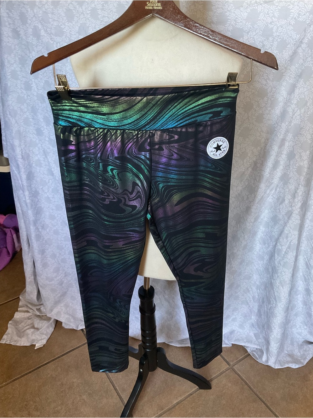Converse Girls' Iridescent Swirl Leggings - Black, Green, Purple